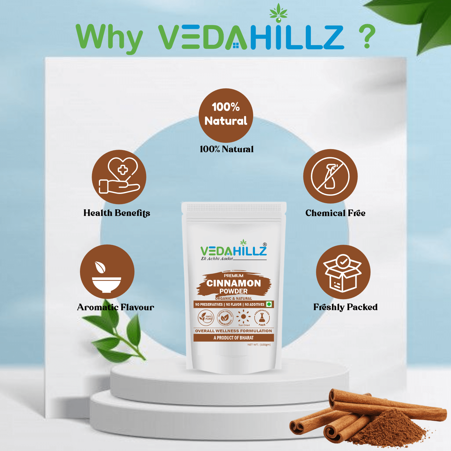 Vedahillz Cinnamon Powder for Cooking and Health Made from Selected Premium Ceylon Cinnamon